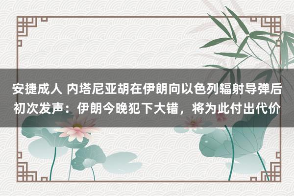 安捷成人 内塔尼亚胡在伊朗向以色列辐射导弹后初次发声：伊朗今晚犯下大错，将为此付出代价