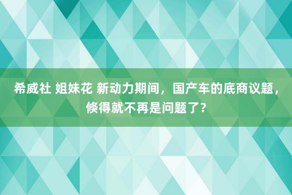 希威社 姐妹花 新动力期间，国产车的底商议题，倏得就不再是问题了？