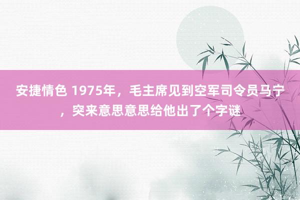 安捷情色 1975年，毛主席见到空军司令员马宁，突来意思意思给他出了个字谜