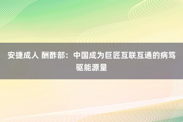 安捷成人 酬酢部：中国成为巨匠互联互通的病笃驱能源量