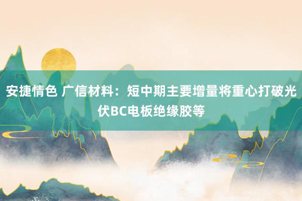 安捷情色 广信材料：短中期主要增量将重心打破光伏BC电板绝缘胶等